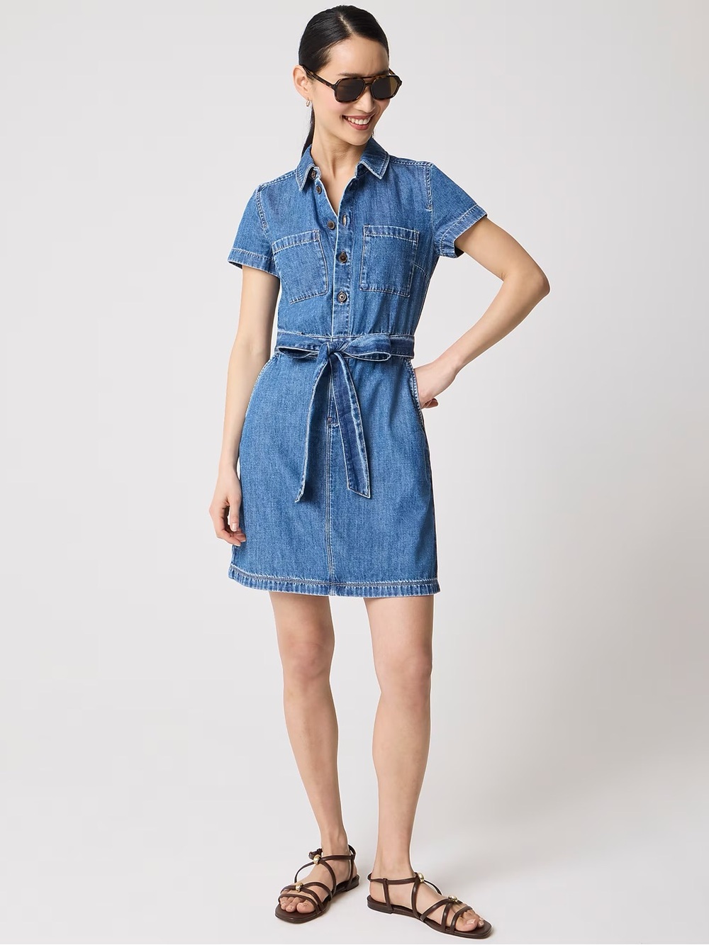 J. Crew Blue Denim Shirt Dress with Tie Waist